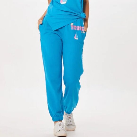 VINTAGE HAVANA St. Tropez Jet Setter Jogger Sweatpants Jewel Accents Blue S - Picture 3 of 7
